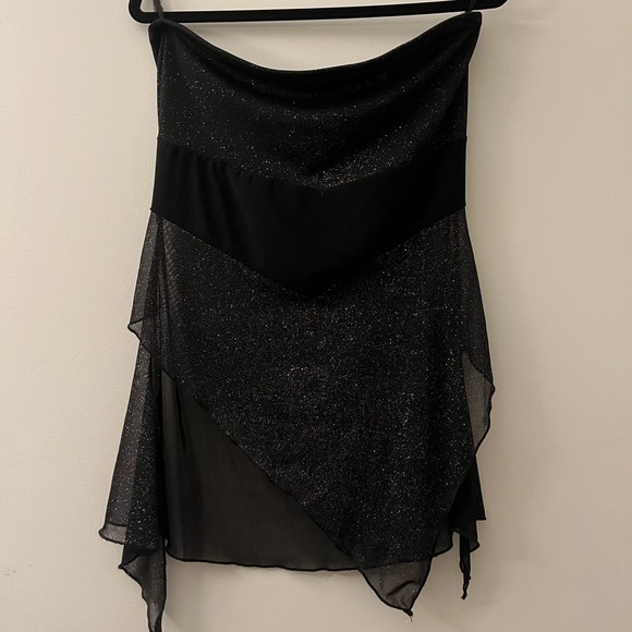 Vintage Asymmetrical Black Glitter Mesh Bandeau Top - Picture 1 of 4